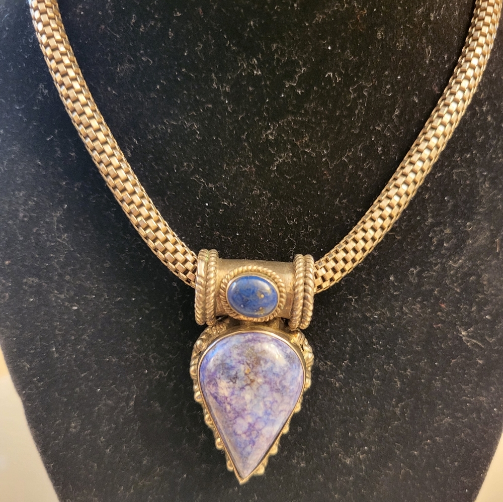 Solid Sterling Silver Chain With Lapis Pendant - image 1